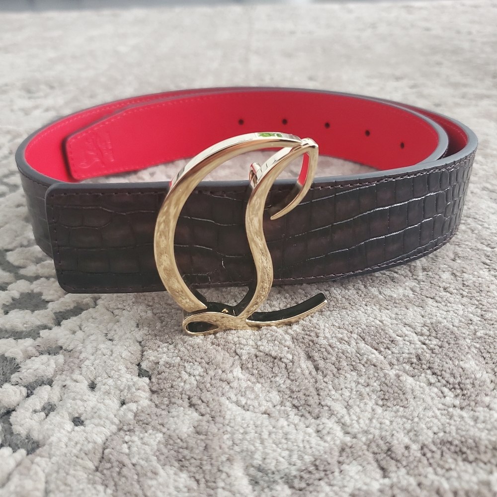 Christian Louboutin CL logo Croc-Embossed Leather Belt Size 75 - Picture 3 of 7